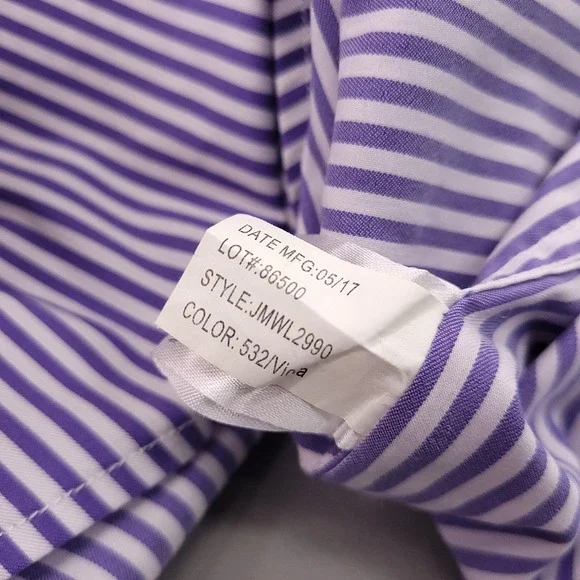 Johnnie-O Shirt Mens XL Purple White Stripe Button Down Bamboo Stretch Pocket - Picture 6 of 11